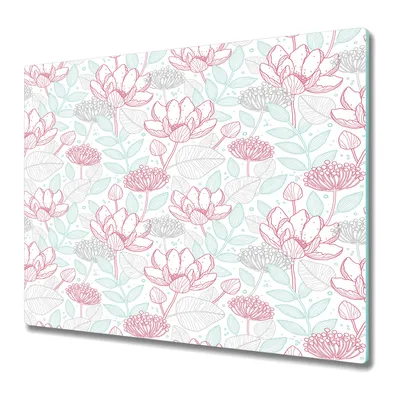 Produktbild von Küchenplatte - Schneidebrett Glas - Herdabdeckung - 60x52 - Blumenkonturen