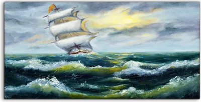 Produktbild von Coloray Acrylbild 140x70  Wandbild Acrylbilder Wellen Meereslandschaft Schiff Ozean
