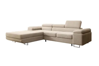Produktbild von Modernes Ecksofa Alvaro mit Schlaffunktion & Bettkasten, Ausziehbare Wohnlandschaft in L-Form, Stauraum, Schlafsofa Beige Rechts
