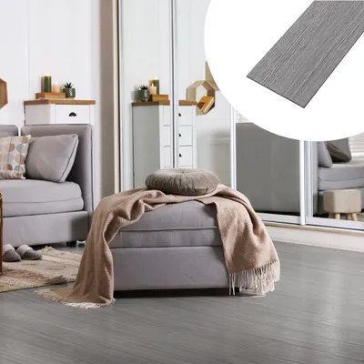 Obrázek produktu pro LARS360 7,5 m² PVC podlahová krytina, vinylová podlaha, kouřově šedá, samolepicí dlaždice s dřevěným vzorem, vinylové dlaždice s klikovým systémem pro podlahové vytápění | 91,44 cm x 15,24 cm x 2 mm | 54 kusů