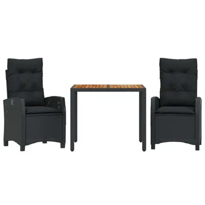 Produktbild von 3-tlg. Garten-Essgruppe mit Kissen Schwarz Poly Rattan