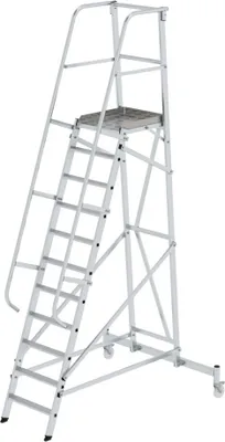 Produktbild von Plattformleiter fahrbar | 11 Stufen | inkl. beidseitigem Handlauf | Aluminium | nivello® Leiterschuhe