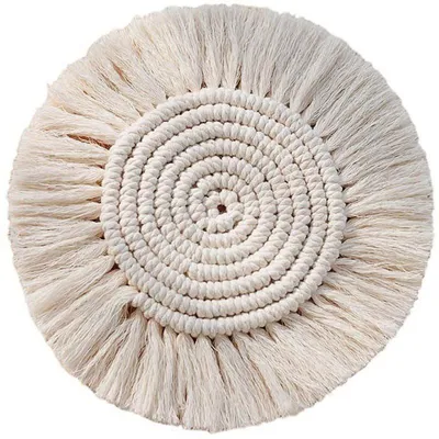 Produktbild von 2-teiliges handgefertigtes Makramee-Untersetzer-Set, handgewebte Platzsets, Untersetzer im Boho-Stil, reine Tischdekoration, geeignet für Küche, Schlafzimmer, Café