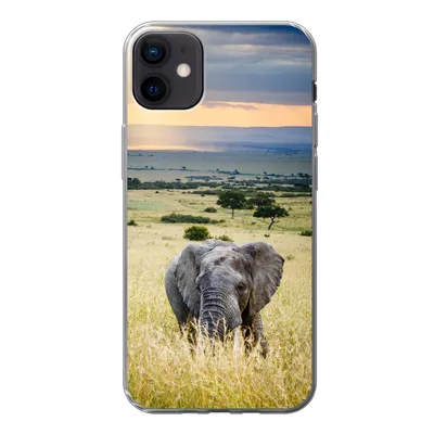 Produktbild von MuchoWow® Handyhülle Schutzhülle Hülle für iPhone 12 mini Elefant - Tiere - Landschaft - Sonne - Natur Silikon Softcase Handy Hülle - Bild