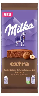 Image de Milka EXTRA Noisette tablette de chocolat avec pâte de noisette paquet 190g