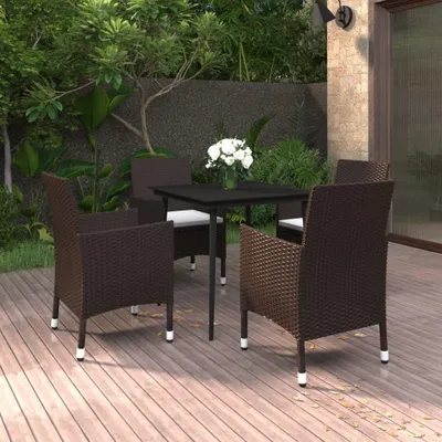 Produktbild von Möbel 5-tlg. Garten-Essgruppe mit Auflagen Poly Rattan und Glas - Gartenmöbelgarnituren 3099722