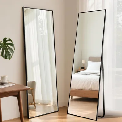 Produktbild von Ganzkörperspiegel 140x40cm Schwarz Standspiegel Wandspiegel Anlehnspiegel Aluminiumrahmen