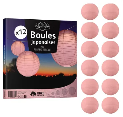 Imagen del producto de Juego de 12 farolillos de papel de 30 cm en color rosa pastel, ideales para la decoración de bodas
