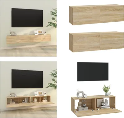 Produktbild von vidaXL TV Wandschränke 2 Stk. Sonoma Eiche 100x30x30 cm Holzwerkstoff - TV-Wandschrank - TV-Wandschränke - TV-Schrank - TV-Möbel