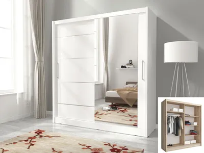 Produktbild von Schiebetürenschrank Kleiderschrank Schlafzimmer Spiegel weiß 180 cm