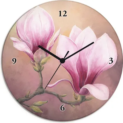 Produktbild von ARTland Glas Wanduhr Funkuhr - schwarzer Zeiger Späte Magnolie Größe: 30x30 cm