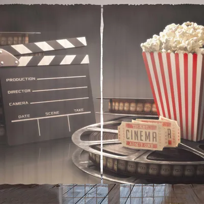 Produktbild von ARANDE Kino Gardine, Die Altmodische Unterhaltung Objekte Im Zusammenhang Mit Kino Film Tickets Popcorn, 280 x 245 cm, Mehrfarbig