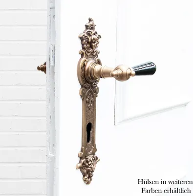 Produktbild von Drückergarnitur für Haustüren-Porzellangriff | PZ92 | Messing patiniert