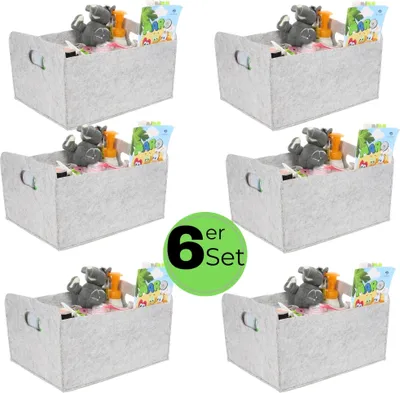 Produktbild von 6x Aufbewahrungsbox faltbar Stoff Aufbewahrungskorb faltbar Schrank Organizer Filzkorb Aufbewahrung faltbare Stoffbox klein 25x31x15 hellgrau Sparpaket