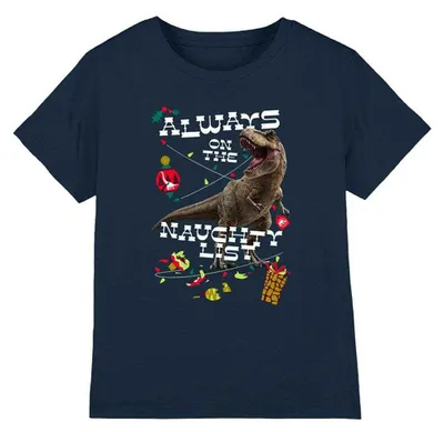 Productafbeelding van Jurassic World - "Naughty List" T-shirt voor kinderen, kerstdesign, model TV38537 (maat 140-146) (marineblauw), AI-gegenereerde afbeelding