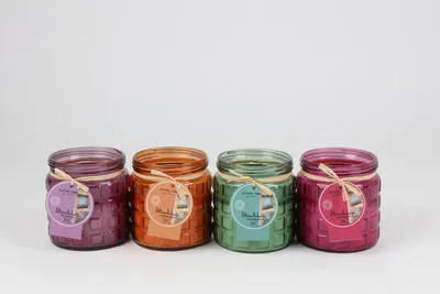 Produktbild von Citronellakerze im Glas ca. 11x12 cm Herbstfarben | dekorative Duftkerze mit Citronella gegen Mücken, ideal für Garten & Terrasse | 12 Stück