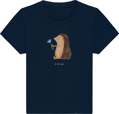 Produktbild von Mr. & Mrs. Panda Babyshirt Igel Blumen 12. - 18. Monat - French Navy - Geschenk, Kinder Oberteil,  T-Shirt, Shirt, Baby Kurzarmshirt, Besuch, Lustige Sprüche, krank