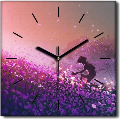 Produktbild von Coloray Uhr auf Leinwand 30x30 cm Wand Uhr Dekoration Wohnzimmer Segeltuch schwarze Hände -Roboterfeldwiese SciFi