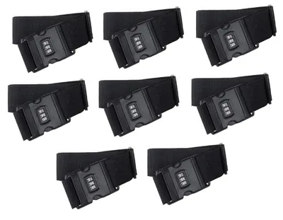Immagine prodotto di set di 8 - Cinghia per bagagli con lucchetto a combinazione integrato | Cinghia per bagagli incrociata da 200 cm [colore nero] - Cinghia per bagagli | Cinghia per bagagli regolabile | Cinghia per bagagli da viaggio | Cinghia per bagagli incrociata