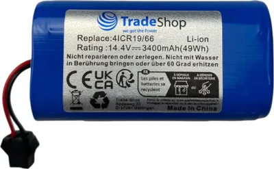 A blue cylindrical battery with a label on it.