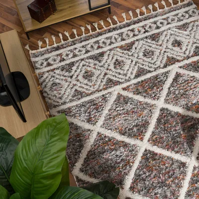 Produktbild von TT Home Wohnzimmer Esszimmer Teppich Hochflor Mit Fransen Ethno Skandinavisches Design Größe 120x160 cm