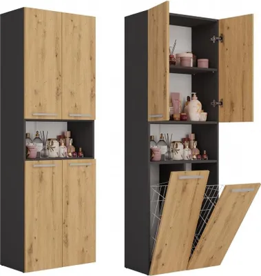 Produktbild von Ballsaalschrank NEL DK 2K mit 2 Körben und 3 Einlegeböden | Anthrazit / Artisan Oak | 60x30x174 cm