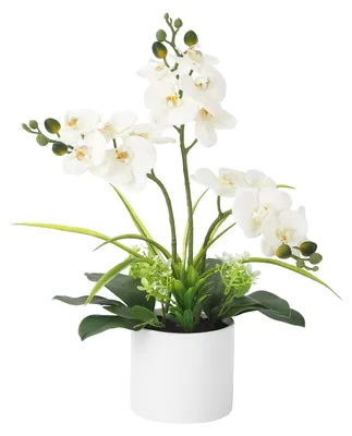 Obrázok produktu pre Umelá orchidea, biela, realistický vzhľad, v kvetináči, dekorácia do interiéru