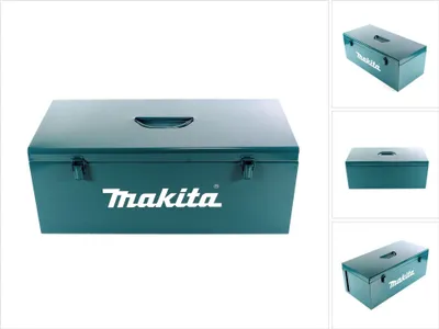 A teal metal toolbox with the Makita logo on the front.