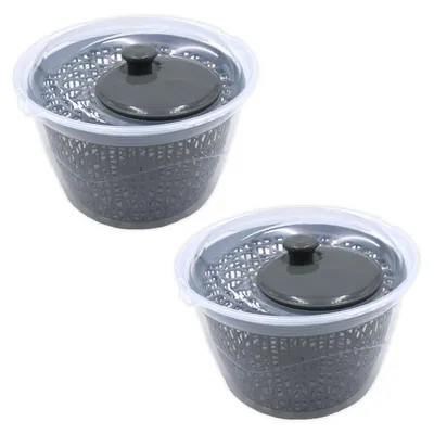 Produktbild von 2er Set Salatschleuder 5 Liter Salattrockner mit Deckel Ø 25 cm Salatschüssel mit Kurbel & Siebeinsatz Salat Schleuder Kunststoff Grau