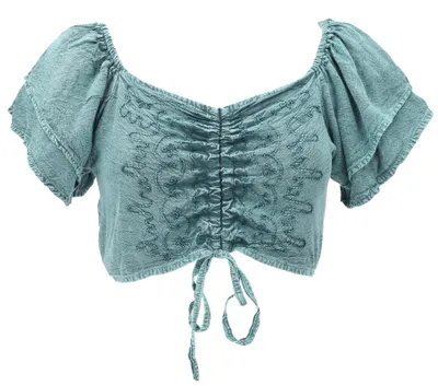 Produktbild von Bauchfreies Besticktes Blusentop Boho Chic, Kurzes Sommertop - Petrol, Damen, Blau, Viskose, Tops & T-Shirts