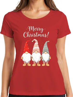 Produktbild von Merry Christmas! Weihnachtswichtel Gnome niedlich Weihnachten Damen T-Shirt, Rot, XXL