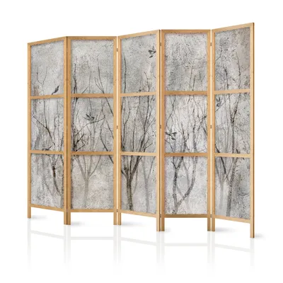 Image de Paravent XXL Arbres Oiseaux 225x171 cm - 5 panneaux - simple face - élégant brise-vue - séparateur de pièce - cloison - séparateur d'espace - bois - motif design - décoration - Japon c-C-0462-z-c