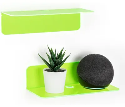 Image de Ensemble de 2 supports muraux en acrylique, sans perçage, de 23 cm, de couleur vert lumineux, avec clips pour câble