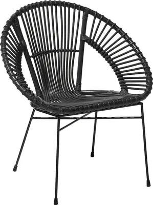 Zdjęcie produktu dla BELIANI Krzesło czarne rattanowe z czarnymi metalowymi nogami do jadalni salonu styl nowoczesny boho