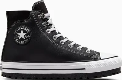 A black Converse high-top sneaker with a white sole and laces, shown from the side against a white background.