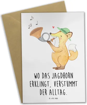 Produktbild von Mr. & Mrs. Panda Glückwunschkarte Jagdhorn Melodie - Weiß - Geschenk, einladungskarten, Tradition, dankeskarten, Jagdsignal, osterkarte, Musiker, Entspannung, Lernen