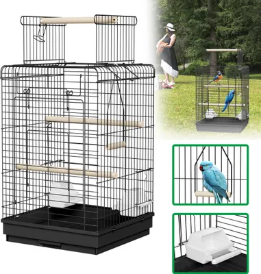 Obrázek produktu pro XINZI ptačí voliéra 40x40x58 cm - klec pro kanáry s bidýlky/krmítky, držadly pro přenášení a otevírací střechou, ideální pro andulky a papoušky