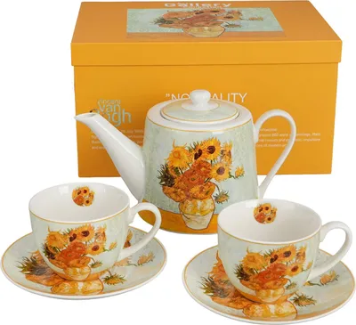 Zdjęcie produktu dla DUO | Filiżanki - Wazoniki porcelanowe - 2 x 270 ml - Zestaw czajniczek z filiżankami - Słoneczniki Van Gogha