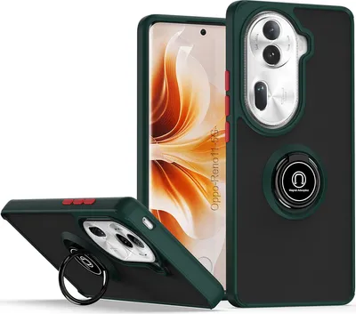 Produktbild von Hülle für Oppo Reno11 Pro Ring Halter Ständer Matte Transluzent TPU Bumper Stoßfest Schutzhülle dunkelgrün