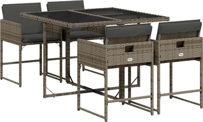 Produktbild von vidaXL 5-tlg. Garten-Essgruppe mit Kissen Grau Poly Rattan