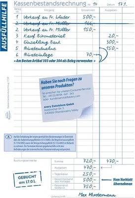 Produktbild von Formularbuch Kassenbericht A5 2x40 Blatt mit Ausfüllhilfe Packung mit 10 Stück