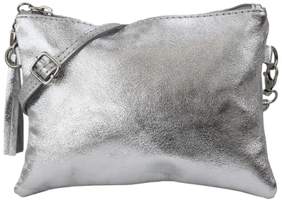 Image de Petite pochette en cuir véritable, dimensions 22 x 15 cm, couleur argent
