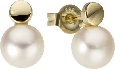 Produktbild von Paar Ohrstecker 585 Gold Gelbgold mit Süßwasser Perlen weiß Ohrringe Ohrschmuck