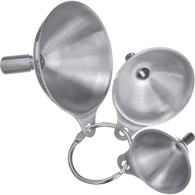 Imagen del producto de Juego de embudos, 3 unidades, con diámetros de 4,5 cm, 5,5 cm y 7,5 cm – Embudos mini de acero inoxidable