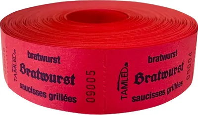 Produktbild von Bonrolle BRATWURST rot dreisprachig 1000 Abrisse perforiert fortlaufd nummeriert