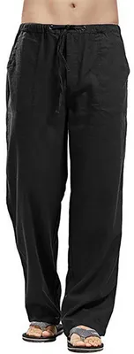 Produktbild von Lockere Herren Yoga-Hose aus leichtem, atmungsaktivem Stoff, Schwarz mit Kordelzug