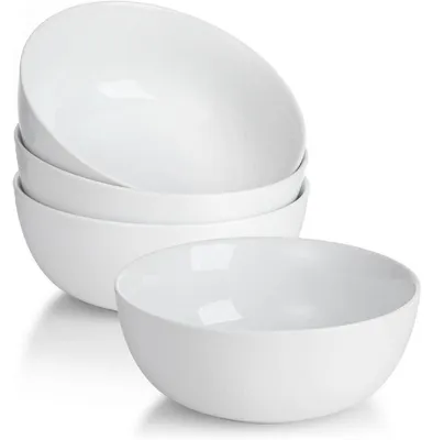 Immagine prodotto di Set di 4 ciotole in porcellana, capacità 600 ml, colore bianco. Ideali per dessert, pasta, insalate, frutta, riso