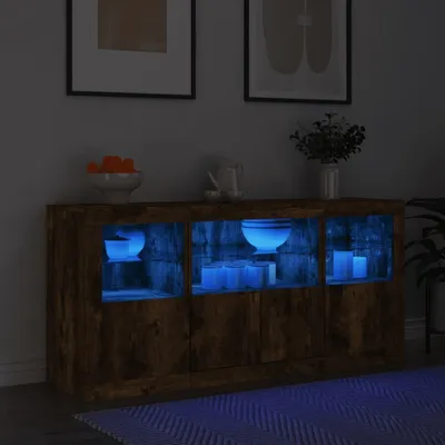 Obrázok produktu pre vidaXL Príborník s LED osvetlením, údený dub 142,5x37x67 cm