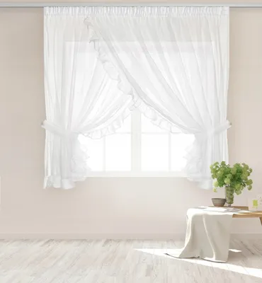 Produktbild von Weißer Vorhang mit Rüschen an einer Schnur 400x150 BRIGHT