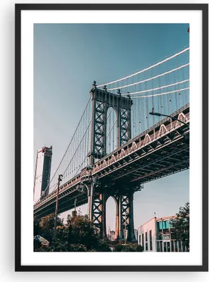 Produktbild von Gerahmtes Poster - Schwarzer Rahmen - Manhattan Brücke Brücke - 50x70 cm - Wand Bild - Wanddeko - Wandbilder - Kunstposter - Wandposter - Bilderrahmen - Bilder - Kunstdruck - P2BPA50x70-4675